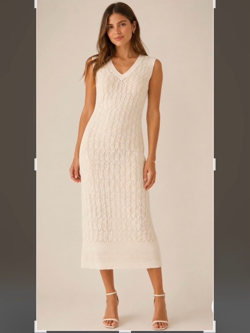 NWT Supernatural by Secret Mission, Sleeveless V-Neck Cream Knit Midi Dress